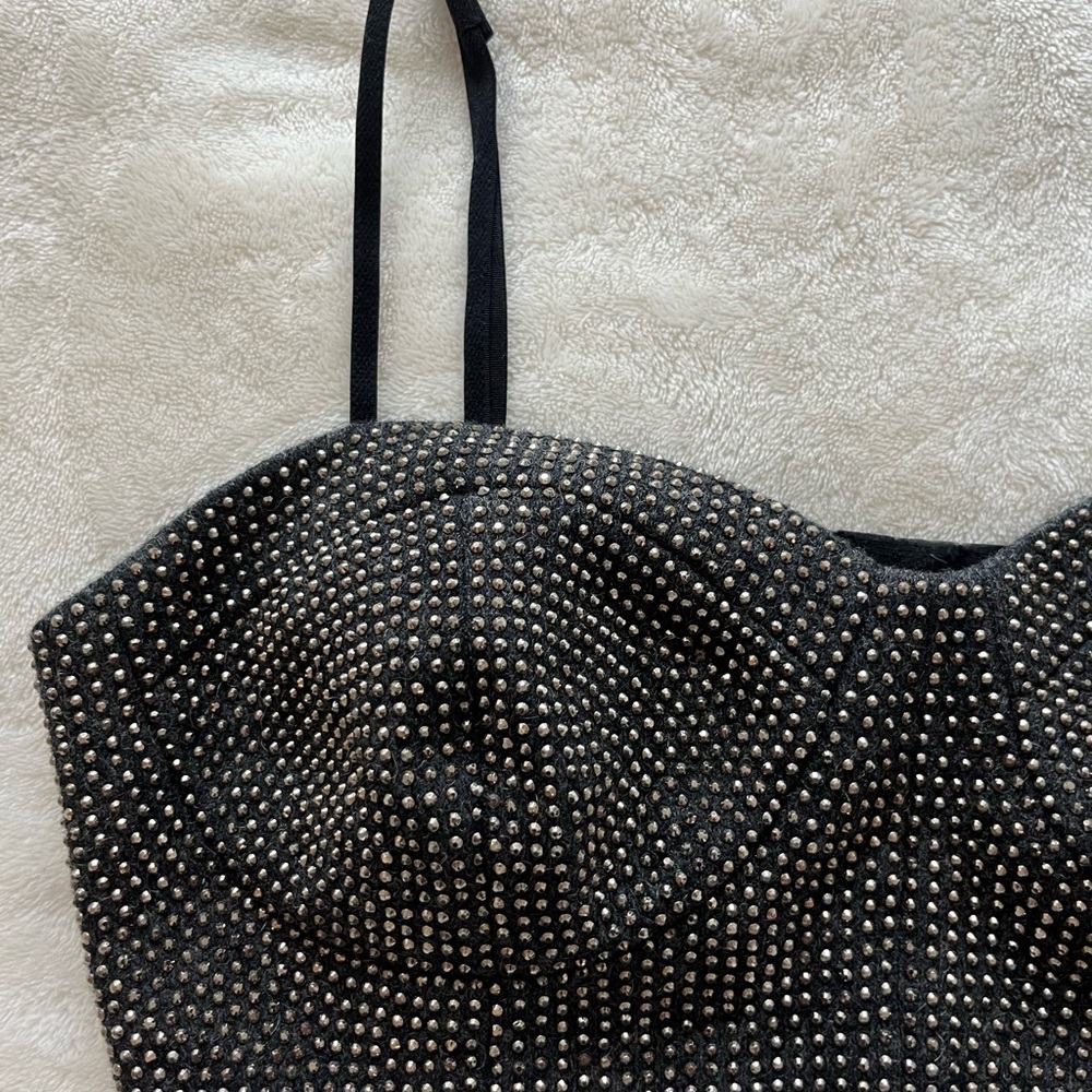 Black Garage Rhinestone Cropped Bra Top - Picture 2 of 4